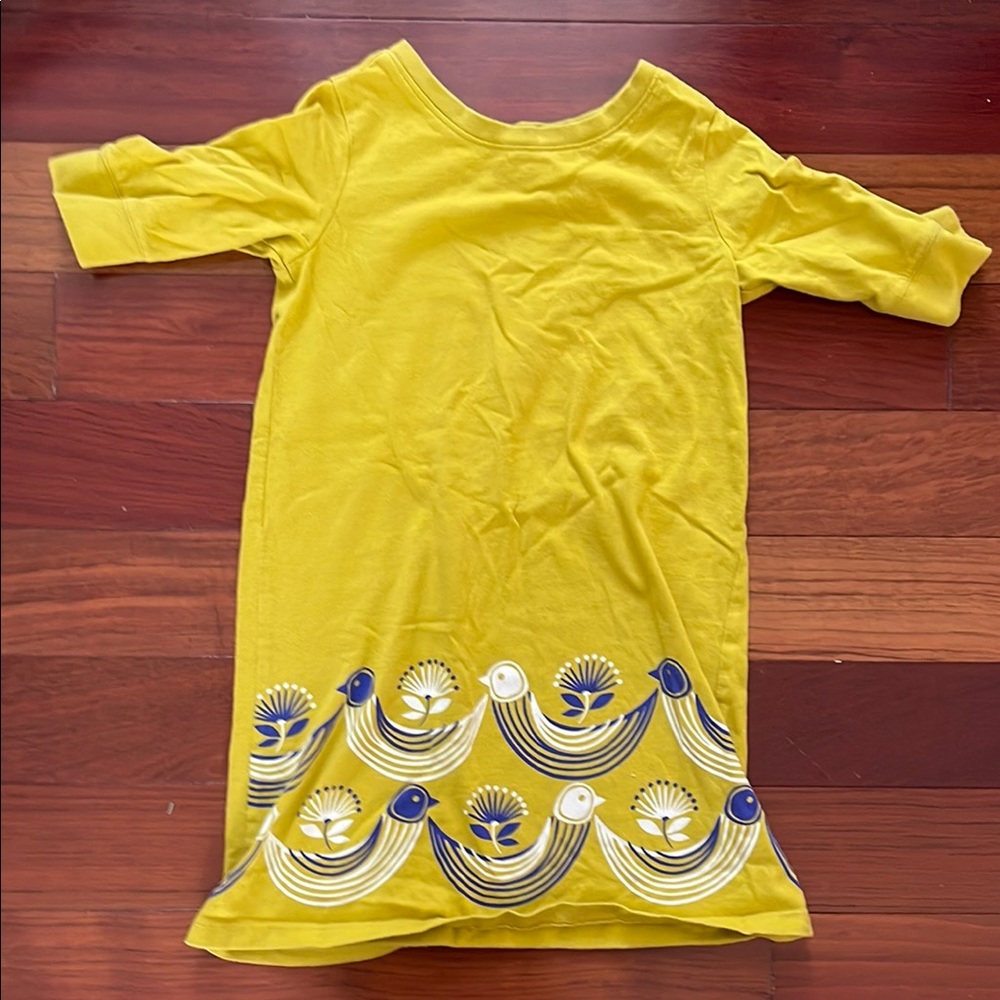 Yellow Dress with Bird Pattern